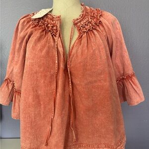 NWT Free People Terracotta Ruffle Blouse size XS